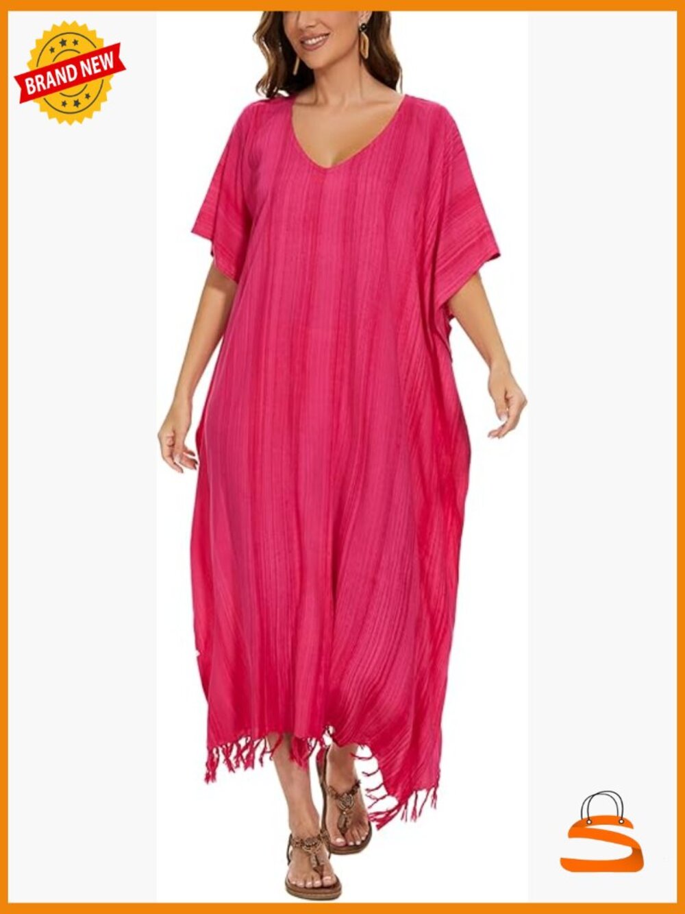 Plus Size Stripe Maxi Kaftan Loungewear Dress Beach Cover Up